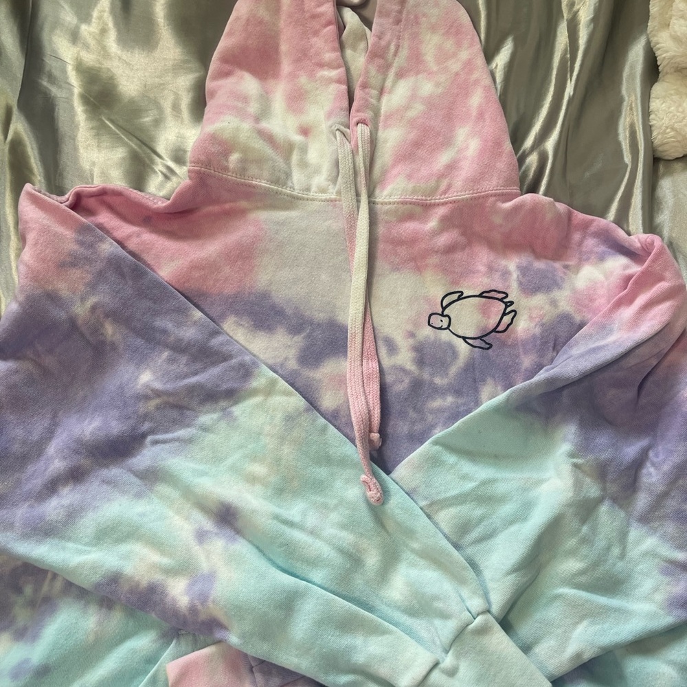 Tie-Dye Hoodie with Turtle Embroidery